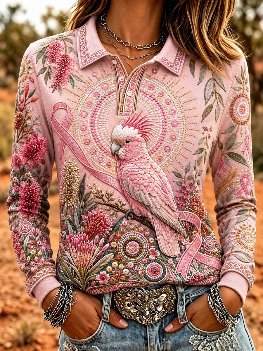 Women's Breast Cancer Awareness Australia Long-Sleeve Polo Shirt