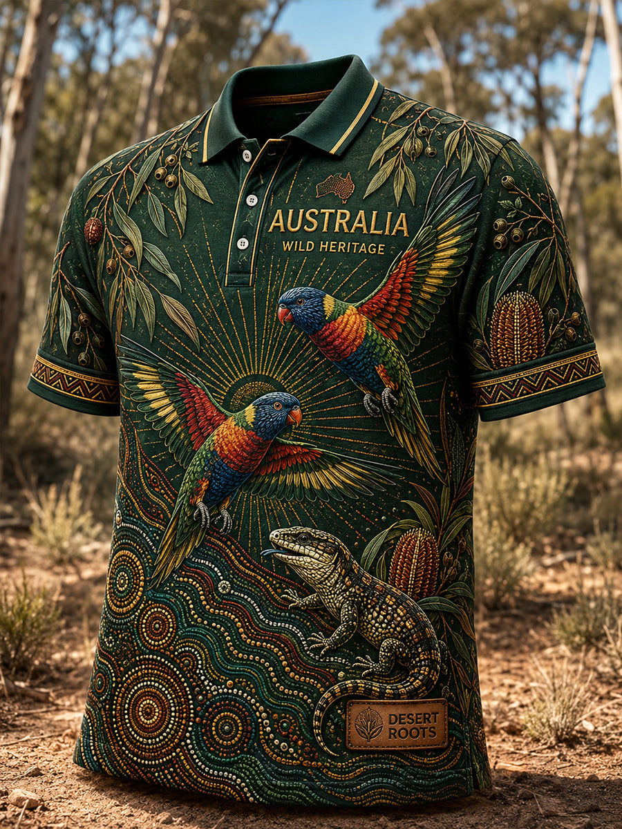 Retro Australian Animal Print Casual Polo Shirt