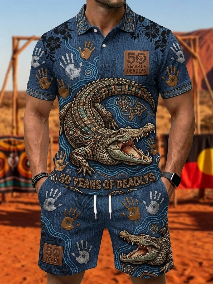 Men's AU Aboriginal Culture Printed Polo Shirt Set