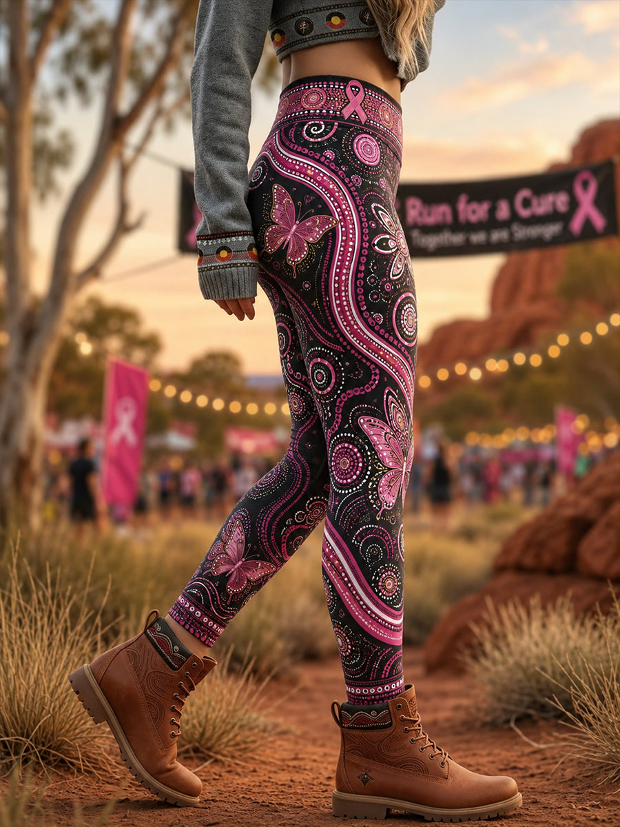 Women's Australia Breast Cancer Awareness Art  High-Waisted Slim Fit Casual Leggings