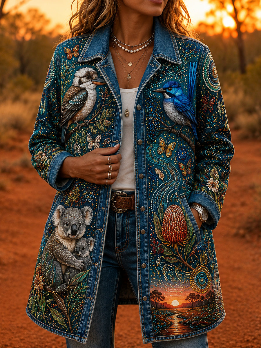 Women's Casual Jacket with Vintage Australian Ethnic Art Print