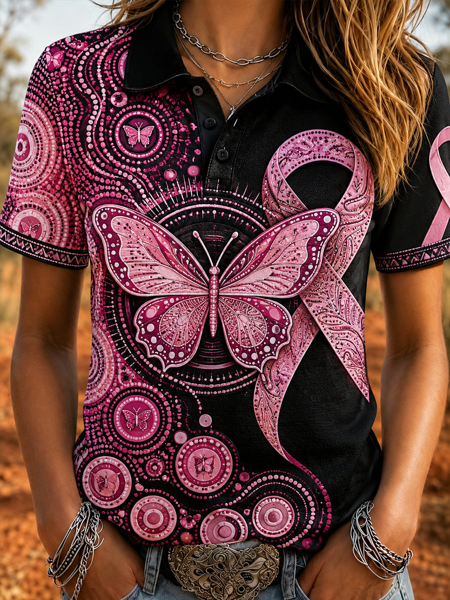 Women's Australia Breast Cancer Awareness Art Polo T-Shirt