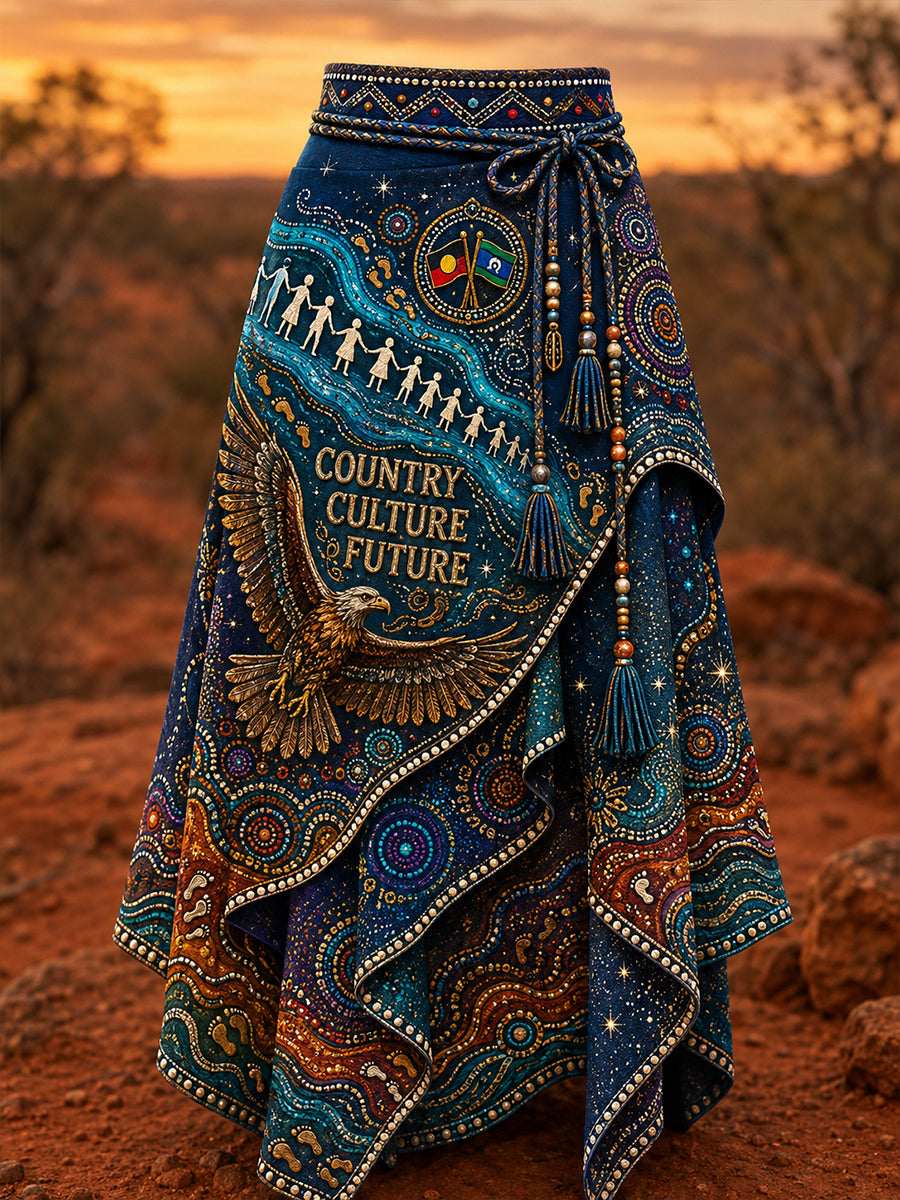 Women's Australia Naidoc Week Art Printed Irregular Skirt