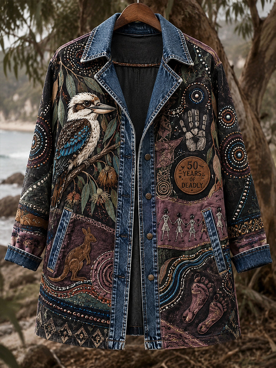 Women's Casual Jacket with Vintage Australian Ethnic Art Print