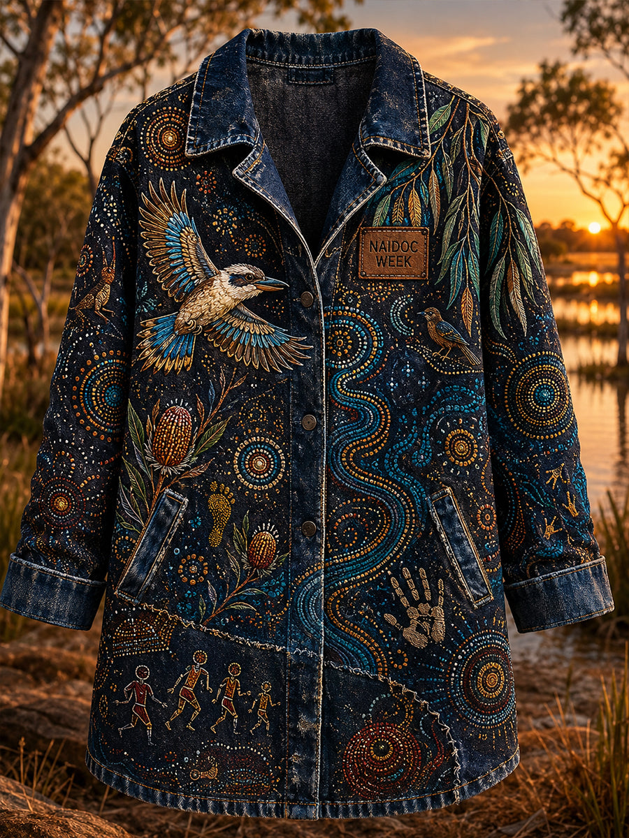 Women's Casual Jacket with Vintage Australian Ethnic Art Print