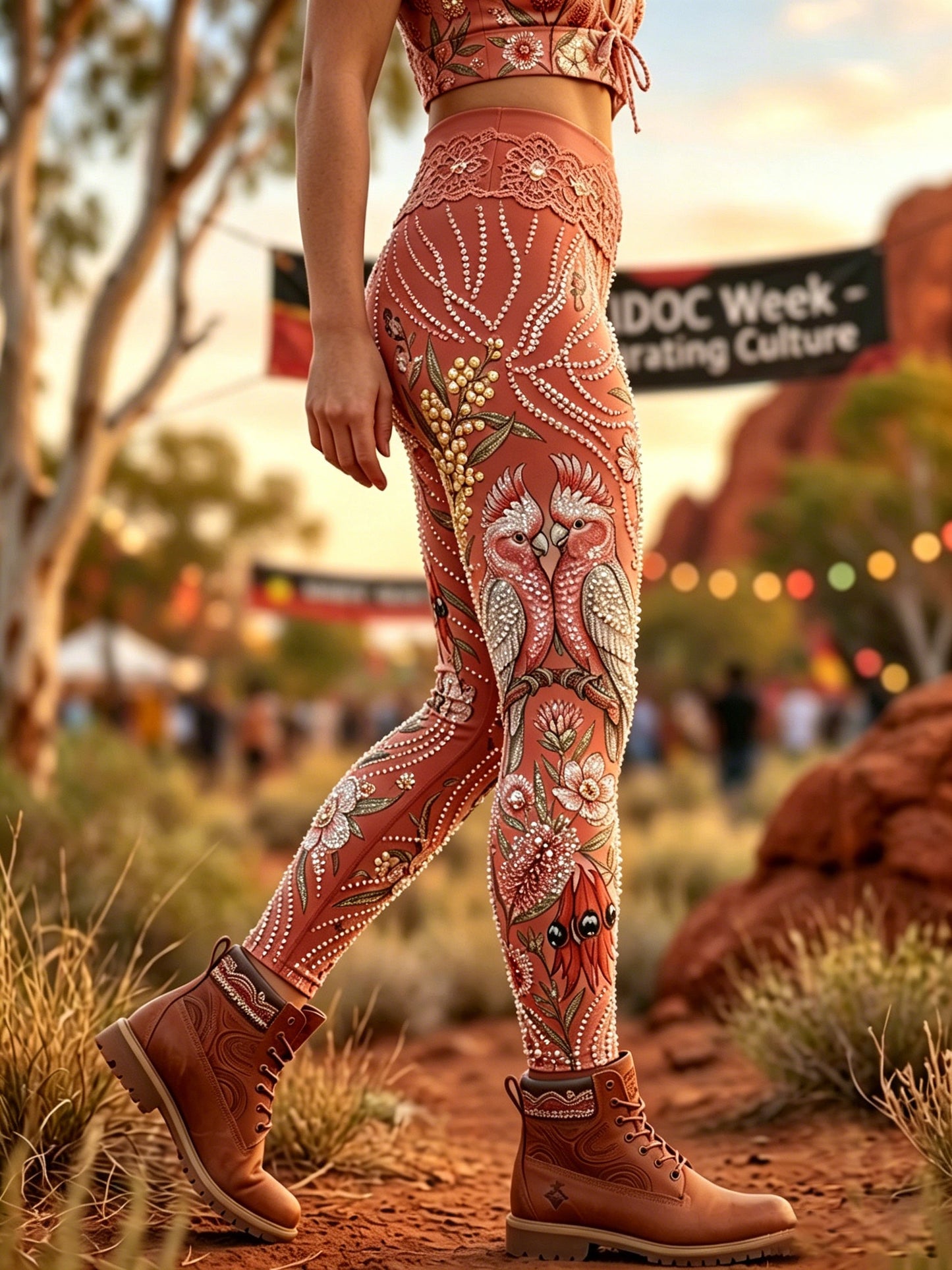 Women's AU Aboriginal Art NAIDOC Week Printed Sports Stretch Leggings
