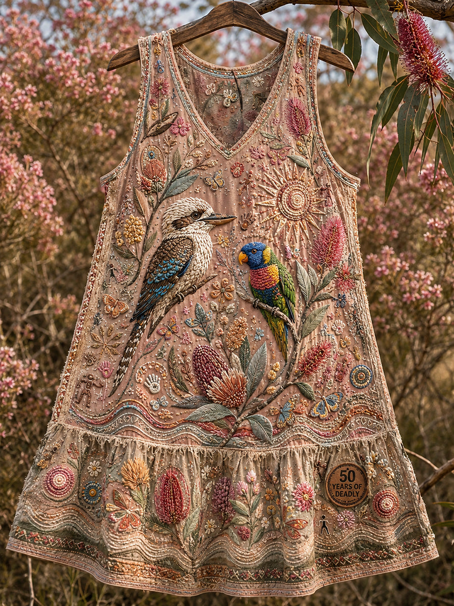 Women's Vintage Australian Ethnic Art Print Casual Dress