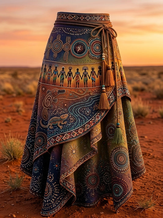 Women's Australia Naidoc Week Art Printed Irregular Skirt