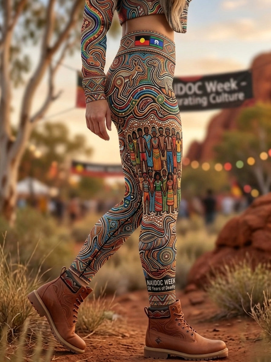 Women's AU Aboriginal Art NAIDOC Week Printed Sports Stretch Leggings