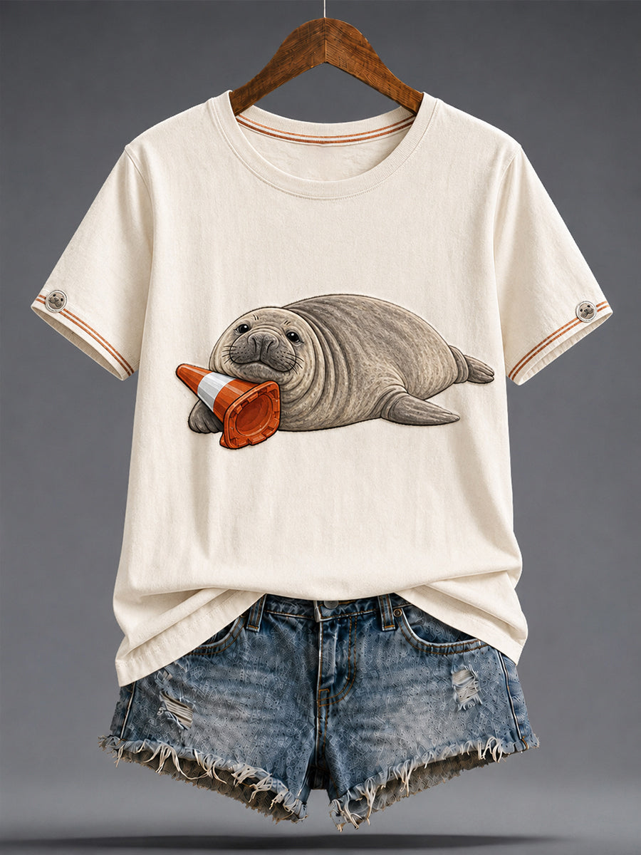 Women's Funny Neil The Seal Printed T-shirt