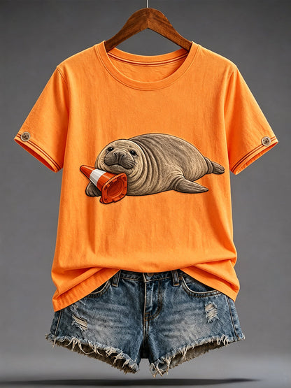 Women's Funny Neil The Seal Printed T-shirt