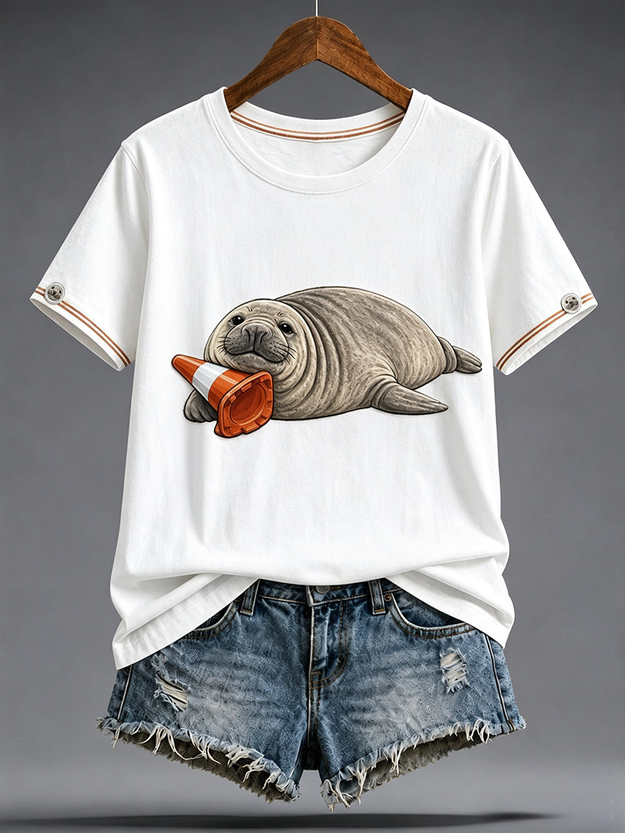 Women's Funny Neil The Seal Printed T-shirt
