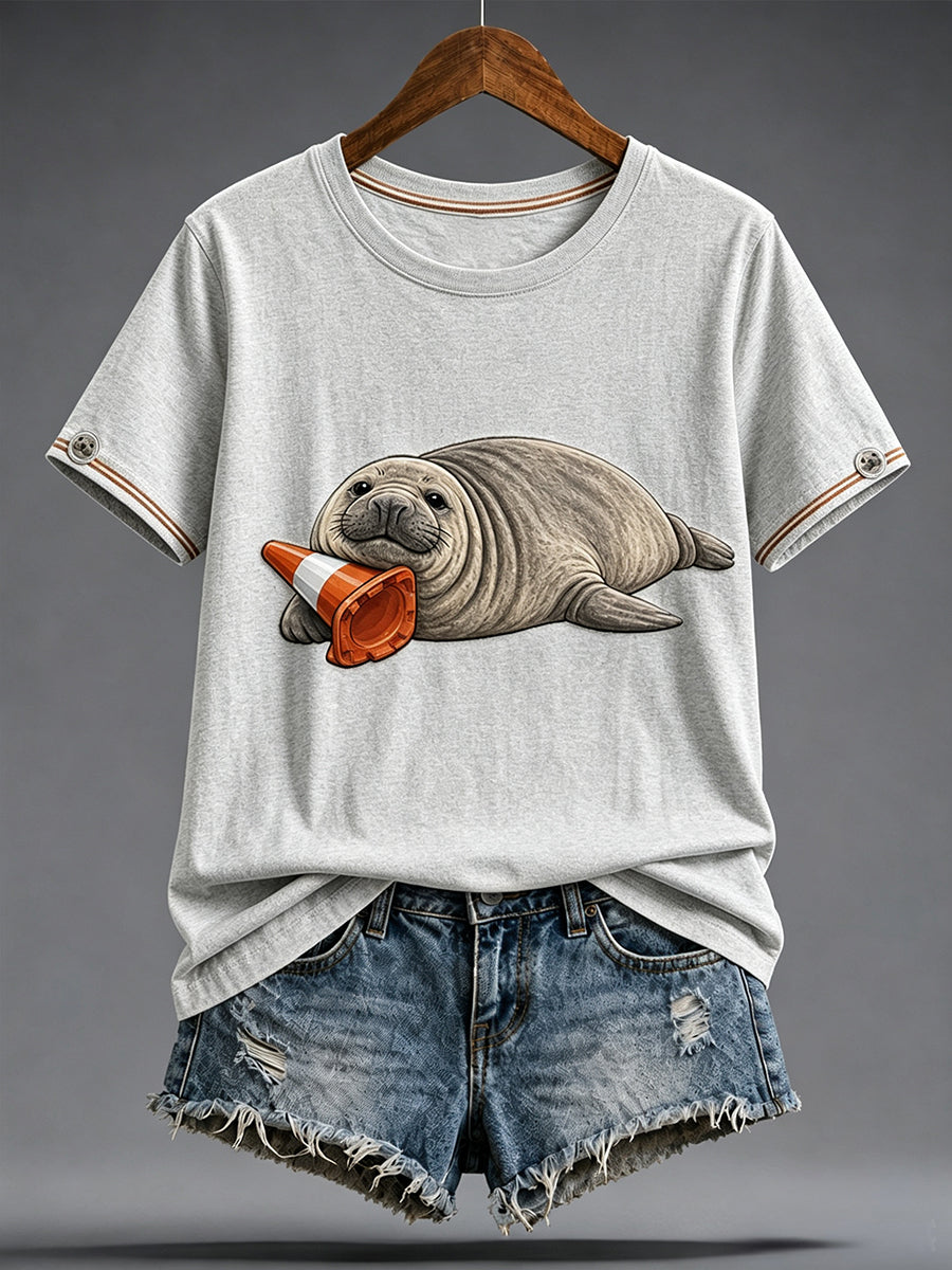 Women's Funny Neil The Seal Printed T-shirt