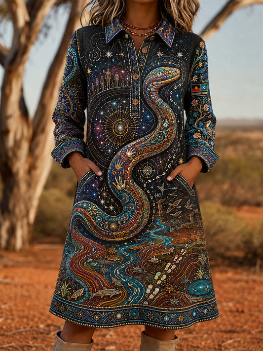 Women's Australia Naidoc Week  Vintage Lapel Pocket Dress