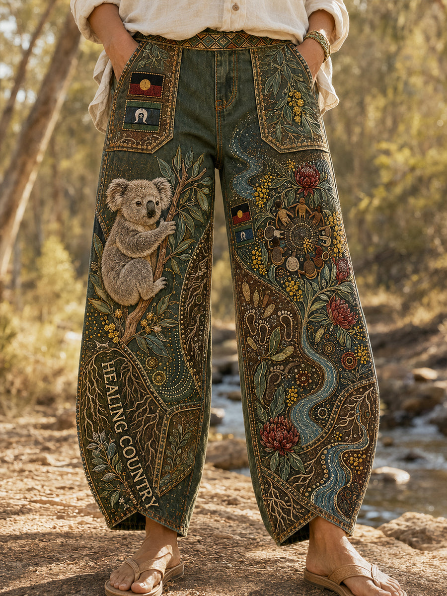 Women's Naidoc Week Art Print Flared Trousers
