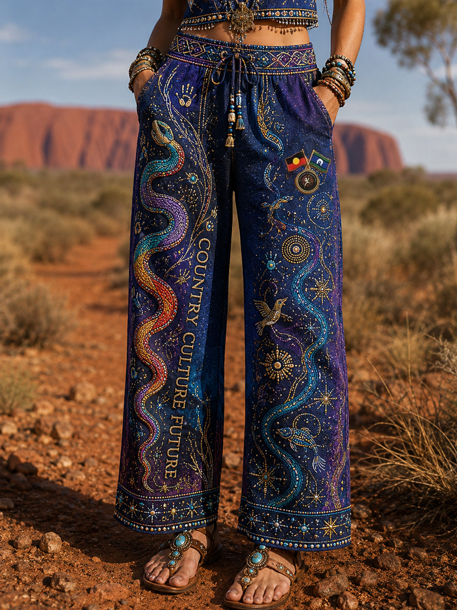 Women's Australia Naidoc Week Printed Comfortable High Stretch Flared Pants