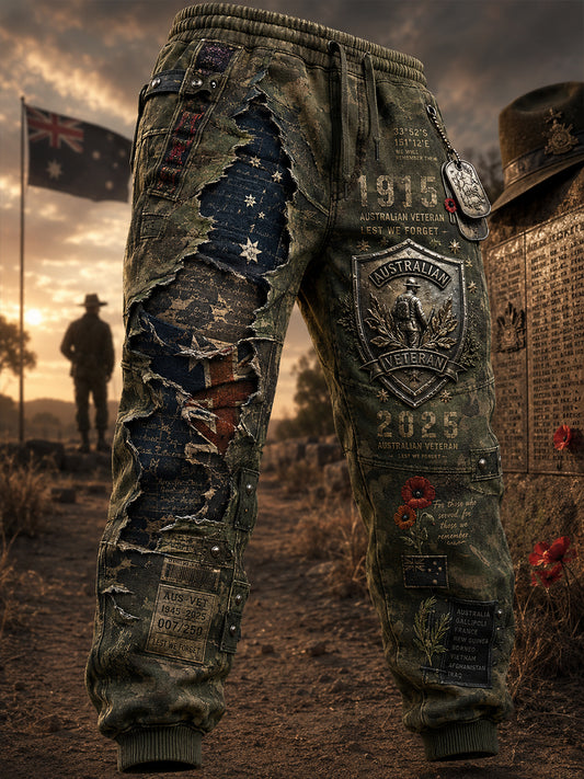Men's Australian Veterans' Memorial Print Casual Sweatpants Trousers