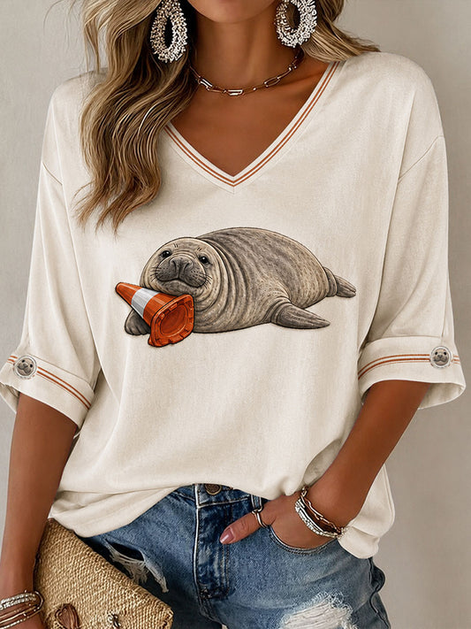 Women's Funny Neil The Seal Art Printed T-shirt
