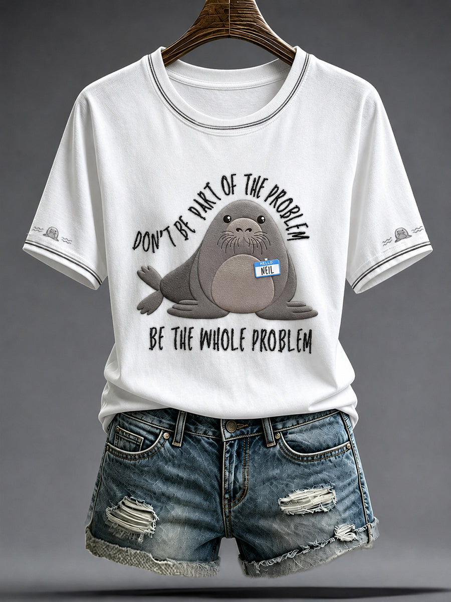 Women's Funny Neil The Seal Printed T-shirt
