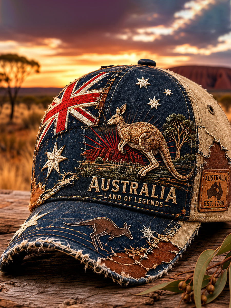 Unisex Vintage Australian Art Print Casual Flat-Brim Cap