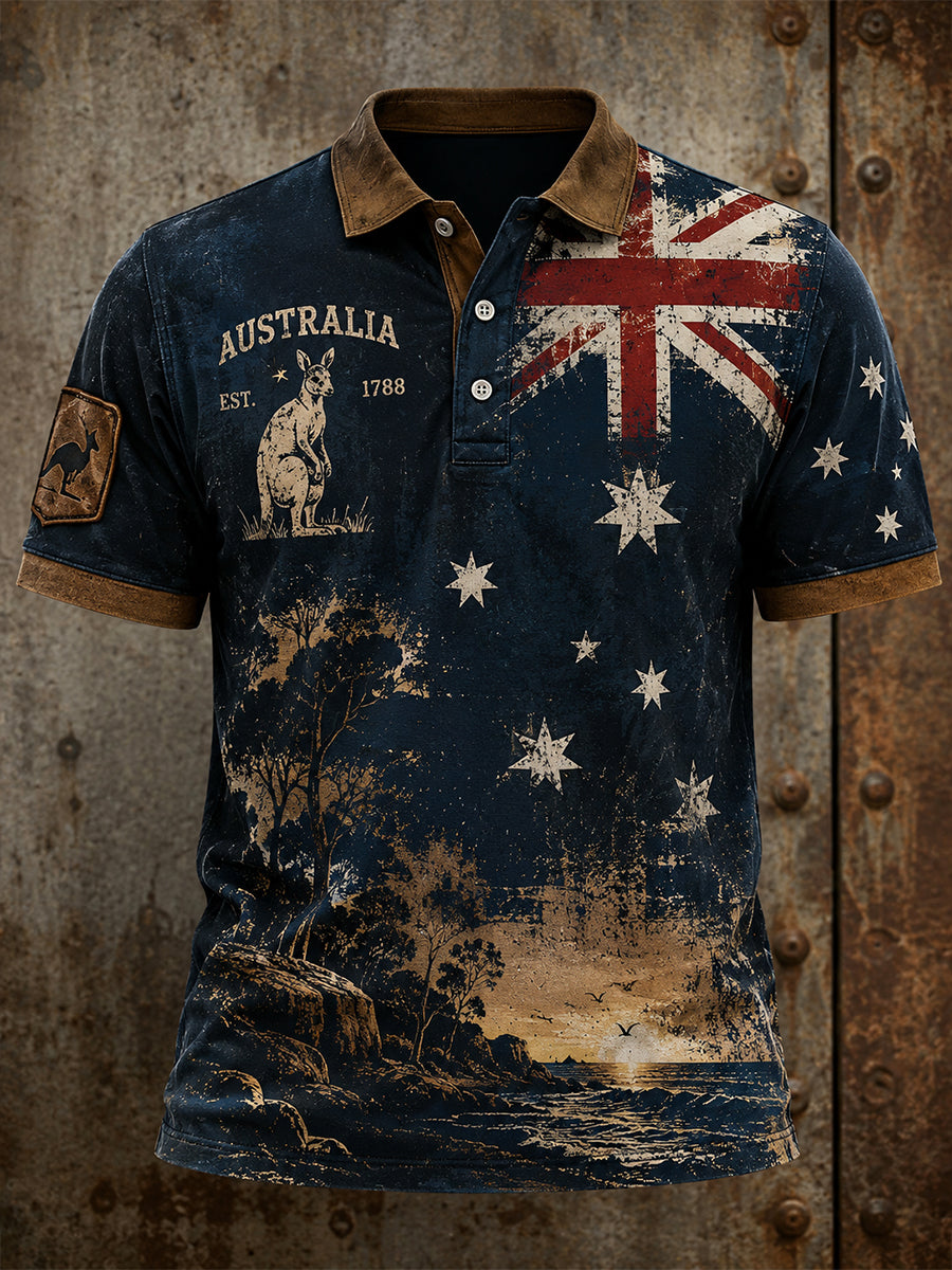 Retro Australian Art Print Casual Polo Shirt
