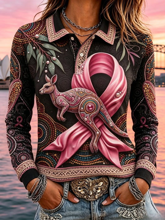 Women's Breast Cancer Awareness Australia Long-Sleeve Polo Shirt