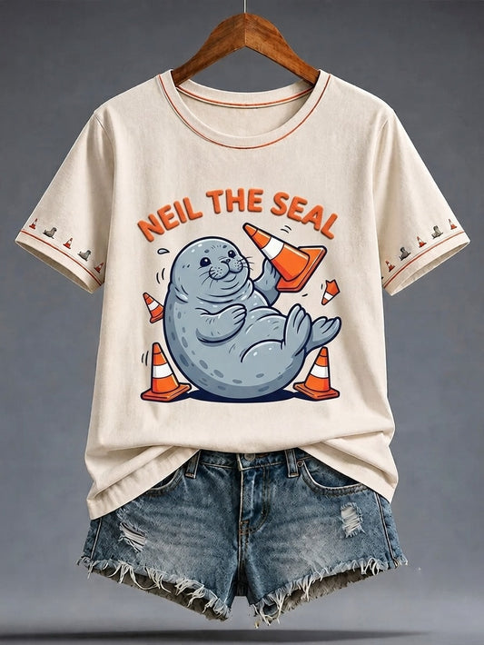 Women's Funny Neil The Seal Printed T-shirt