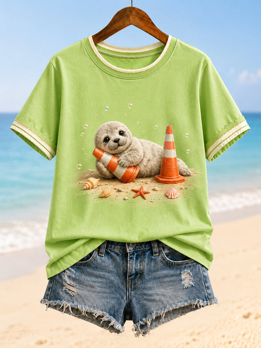 Women's Funny Neil The Seal Printed T-shirt