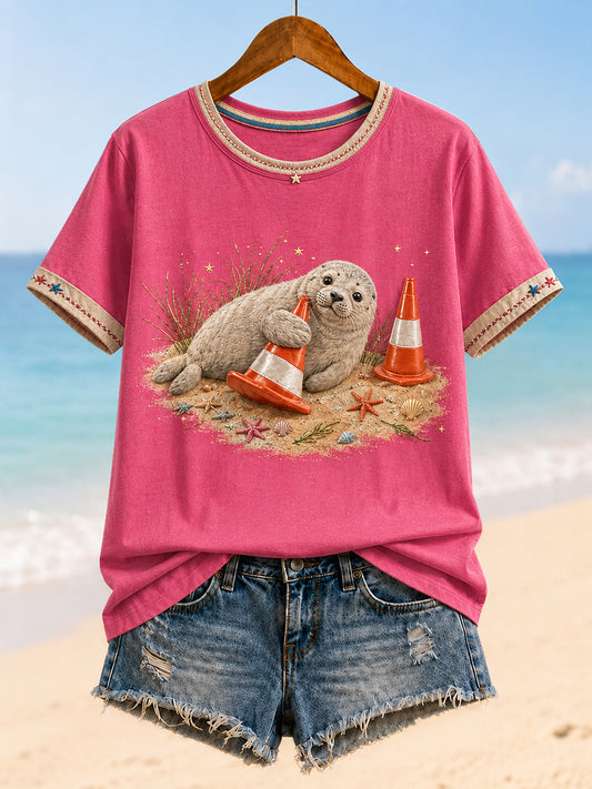 Women's Funny Neil The Seal Printed T-shirt