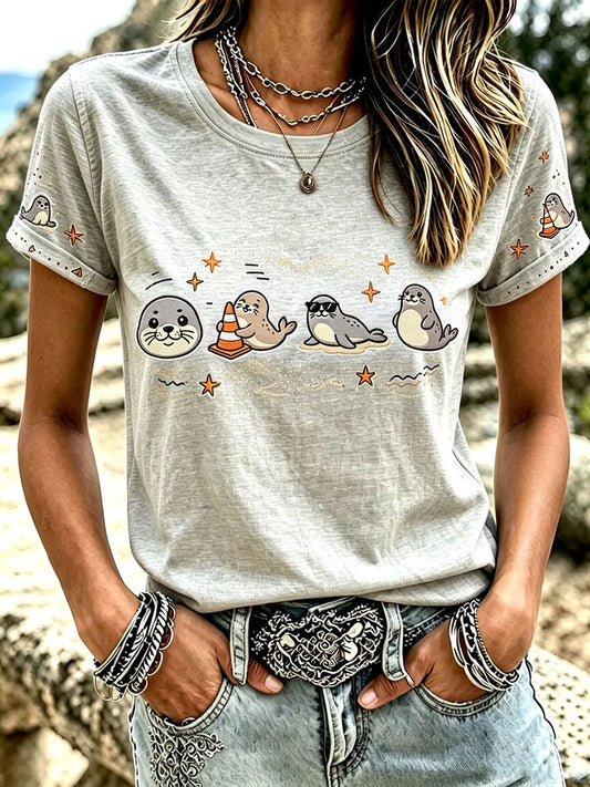 Women's Funny Neil The Seal Printed T-shirt