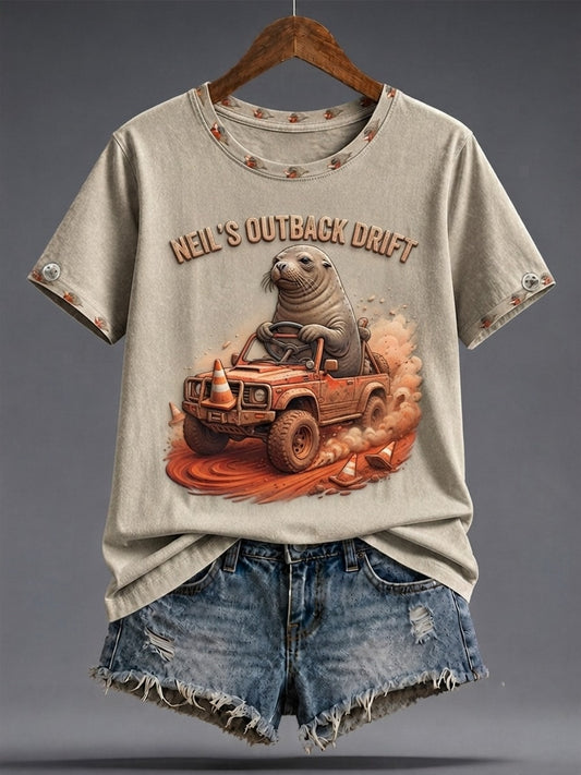 Women's Funny Neil The Seal Printed T-shirt