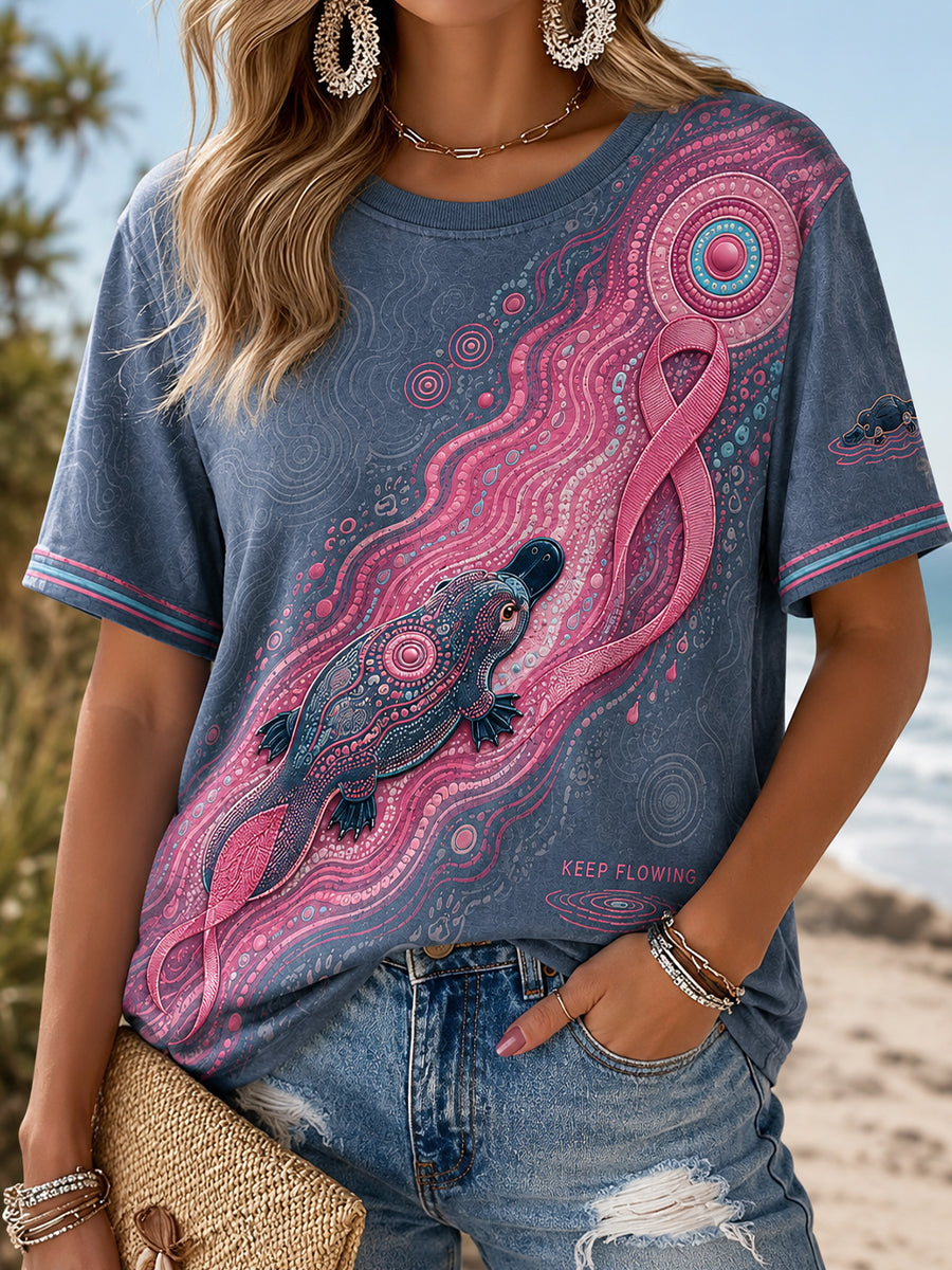 Women's Australia Pink Art Breast Cancer Awareness Printed T-shirt