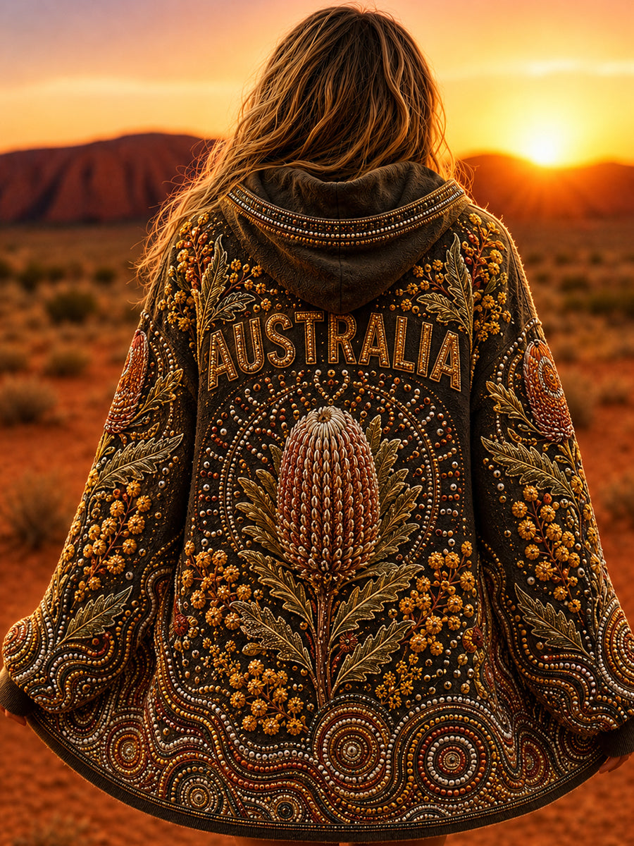 Women's AU Aboriginal Art Printed Zip-Up Hoodie