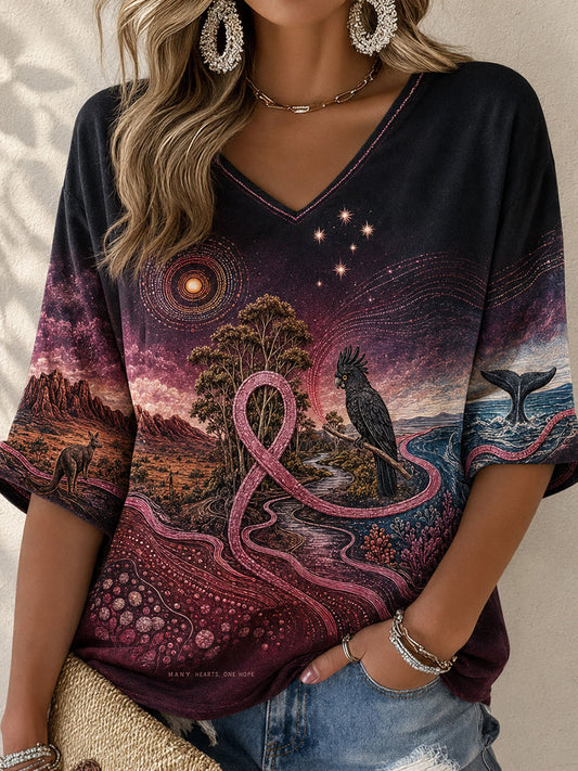 Women's Australia Breast Cancer Awareness Art Printed T-shirt