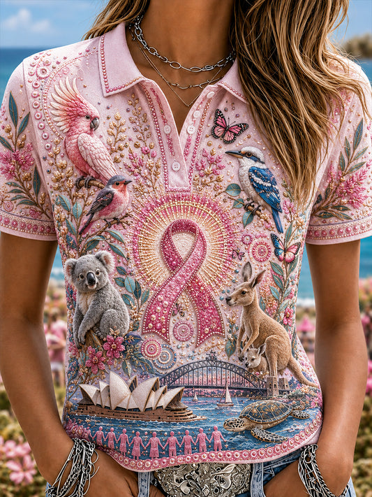 Women's Australia Breast Cancer Awareness Polo T-Shirt