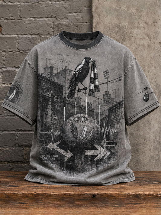 Men's Australia Magpies Footy Lover Art Printed T-shirt
