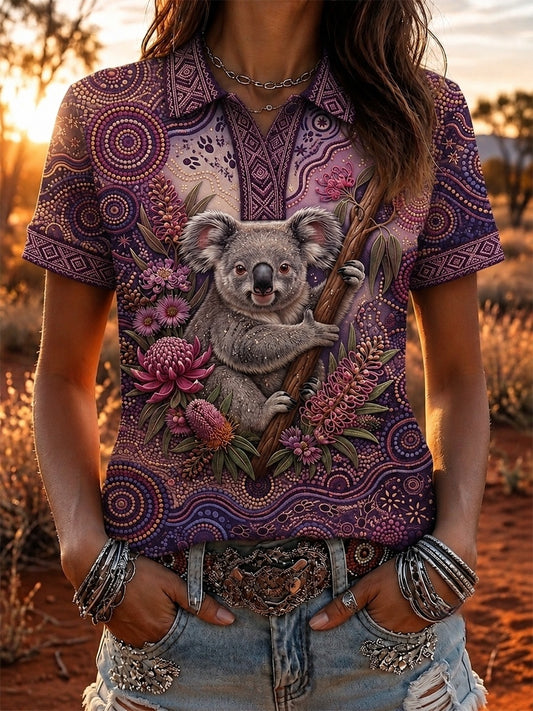Women's AU Aboriginal Art Printed Polo Shirt