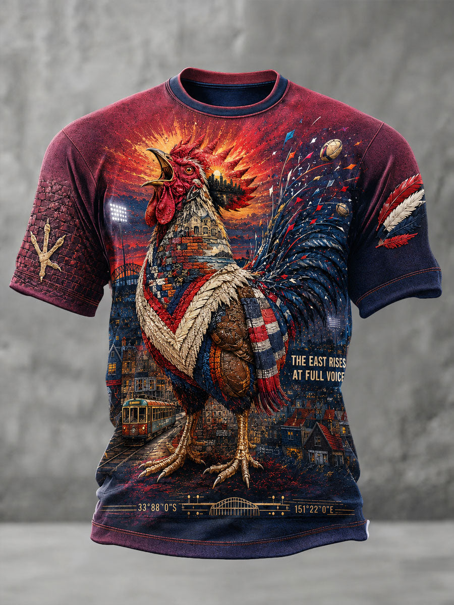 Men's Australia Rugby Lover Rooster Art Printed T-shirt