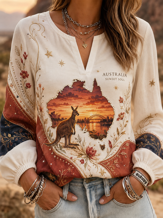Women's Australian Animals Cotton-Linen Long-Sleeve T-Shirt
