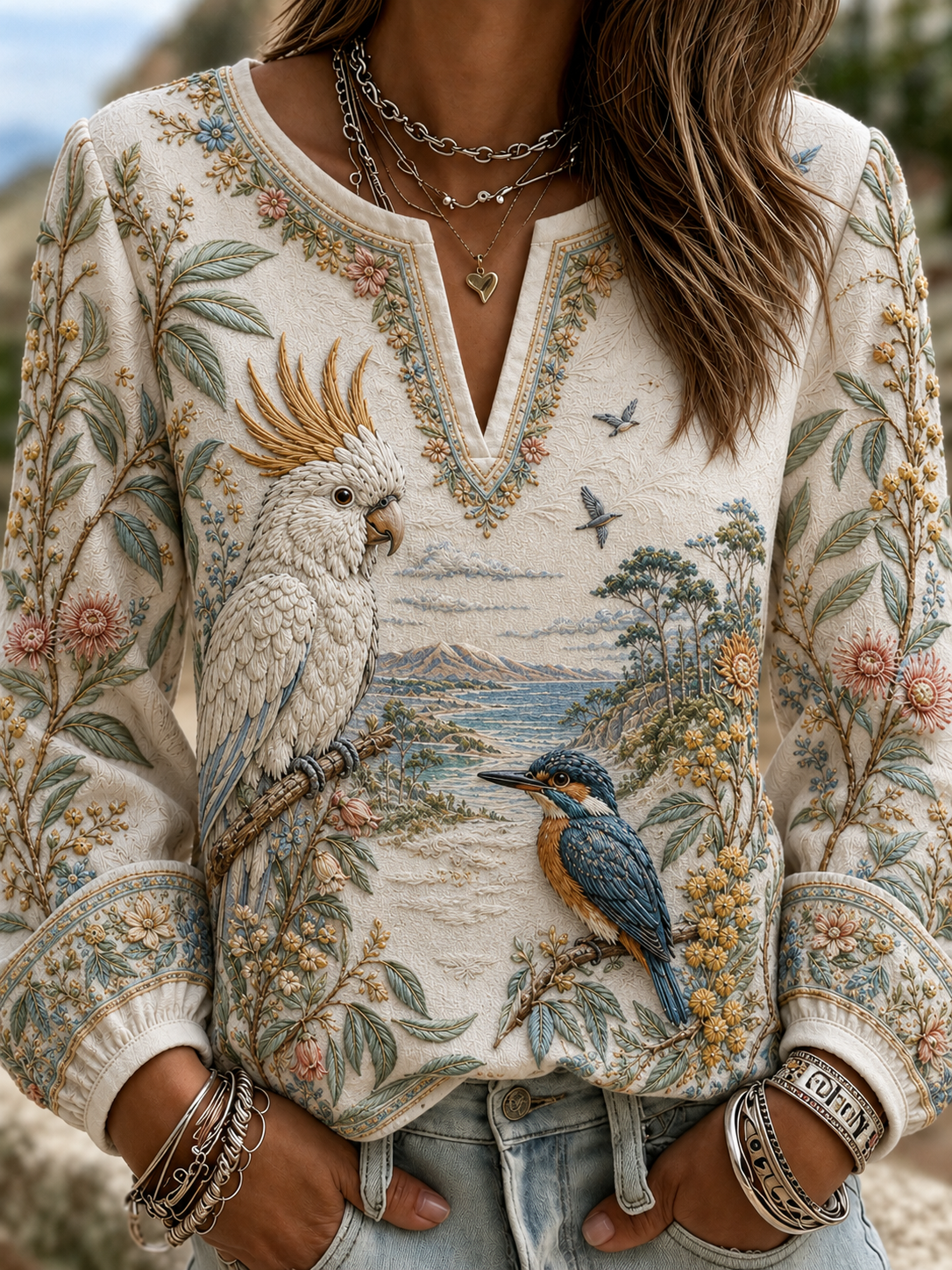 Women's Australian Animals Cotton-Linen Long-Sleeve T-Shirt