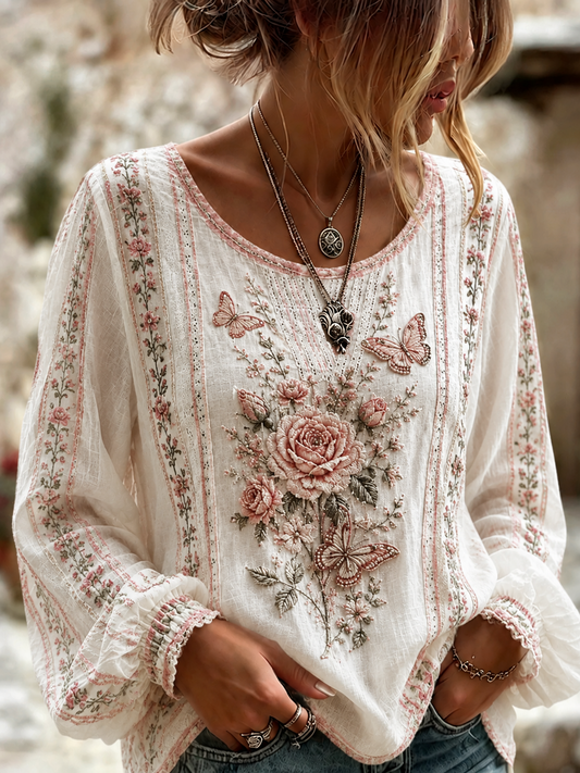 Women's Breast Cancer Cotton-Linen Shirt