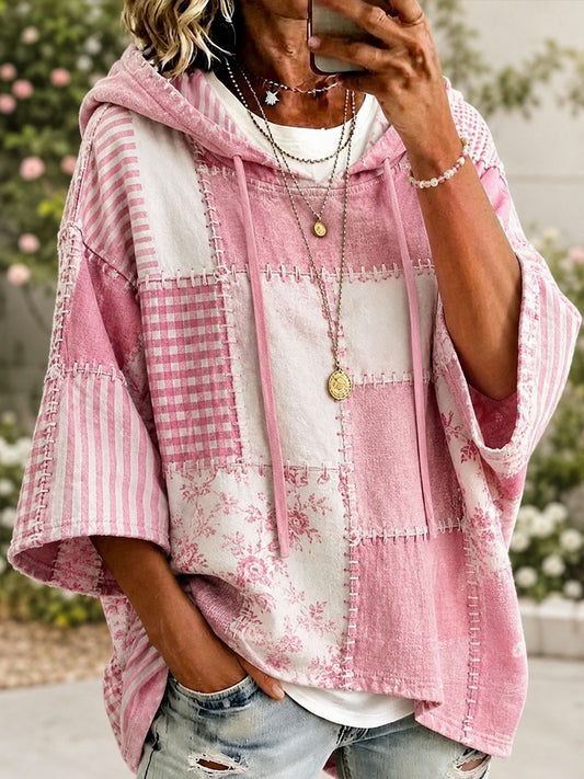 Women's Pink Patchwork Art Hoodie