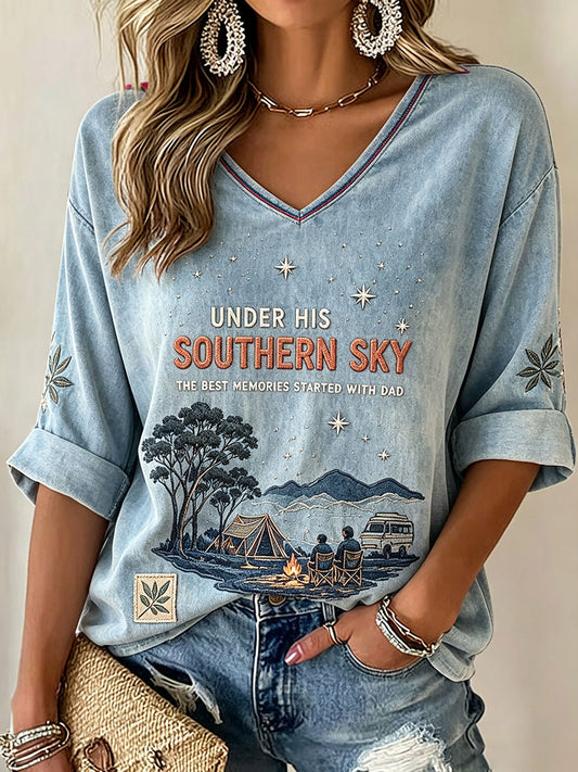 Women's Australia Father's Day Art Printed Linen T-shirt