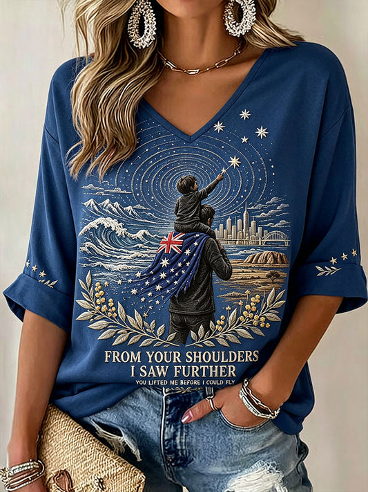 Women's Australia Father's Day Art Printed T-shirt