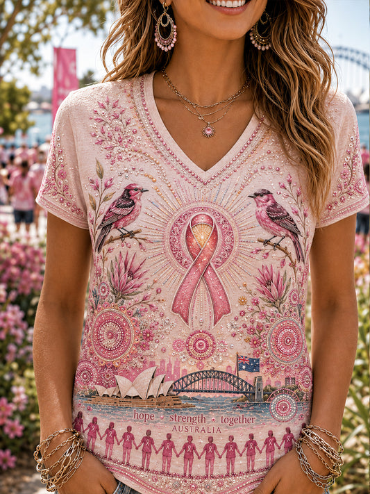 Women's Australia Breast Cancer Awareness V-Neck T-Shirt