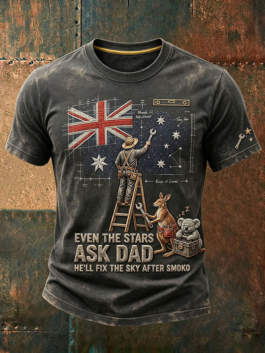 Men's Australia Father's Day Art Printed T-shirt