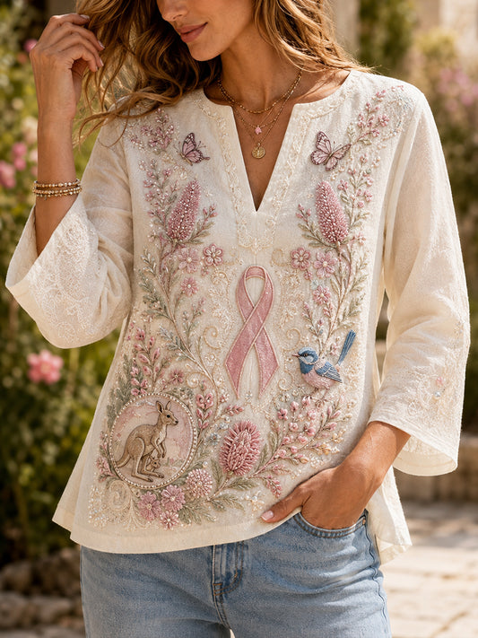 Women's Australia Breast Cancer Awareness Cotton and Linen Top