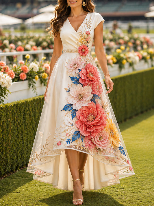 Women's Australian Horse Racing V-Neck Dress
