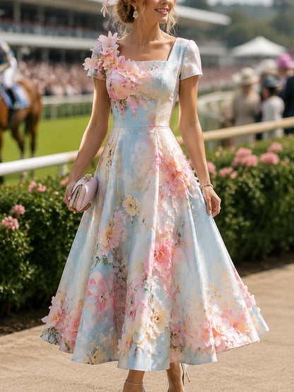 Women's Vintage Melbourne Cup Australian Horse Racing Square-Neck Dress
