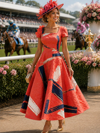 Women's Vintage Melbourne Cup Australian Horse Racing Square-Neck Dress